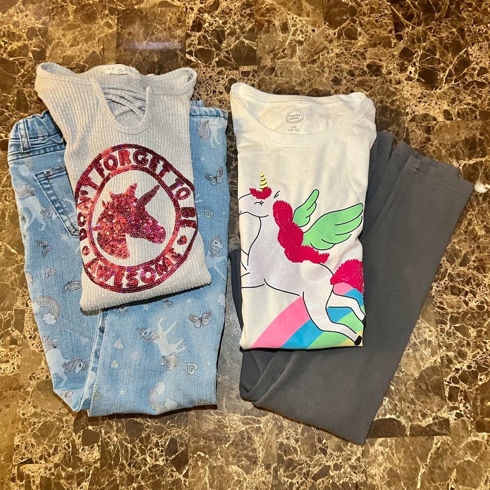 JUSTICE/BTWEEN*Girls 10*UNICORN LOT*4 Piece*2 Shirts/Pants*FREE SHIPPING - Picture 1 of 15